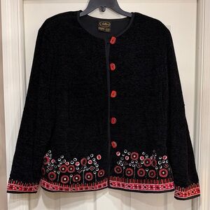 Vintage Allure Women’s Black Cardigan with Red Accents